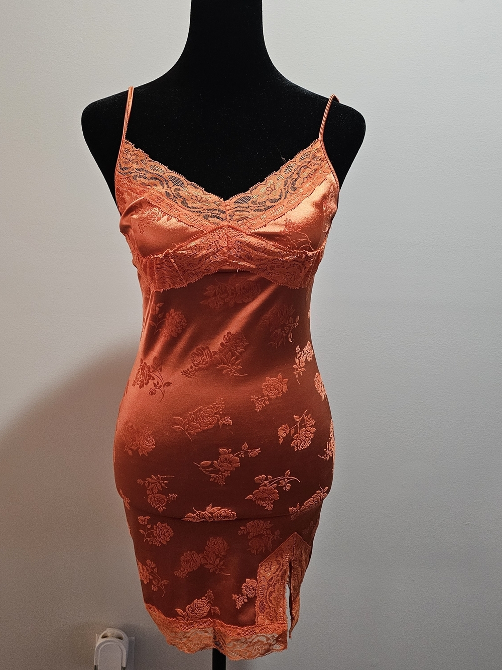 Motel Rocks Orange Satin Lace Trim Slip Dress Size XS {Bx21}